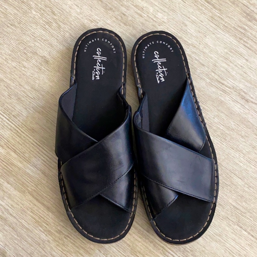 Clarks Black Crossover Leather Sandals